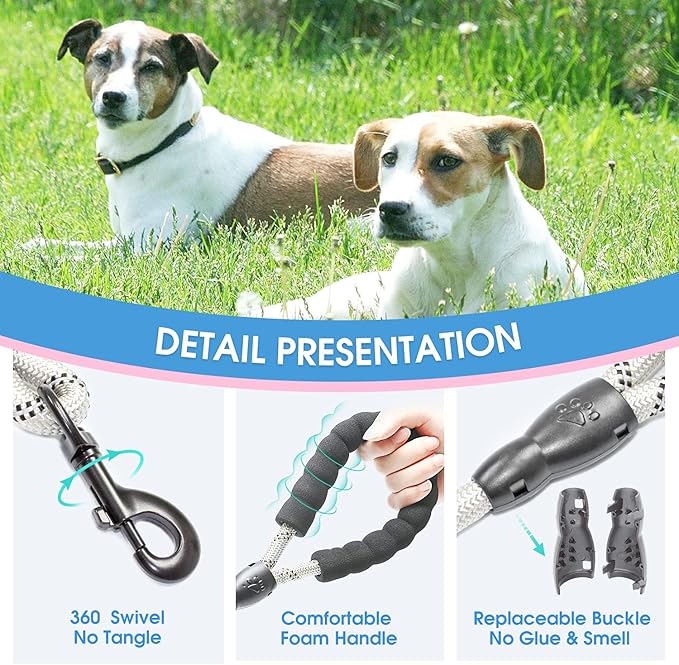 BAAPET 2/4/5/6 FT Dog Leash with Comfortable Padded Handle and Highly Reflective Threads for Small Medium and Large Dogs (5FT-1/2'', Silver) BAAPET