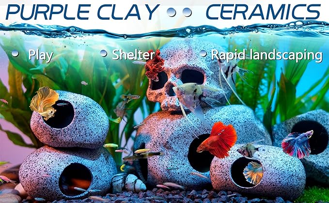 Ameliade Aquarium Decorations Cave Fish Tank Accessories Rock Decor for Shrimp Cichlid Hiding Breeding Small Fish Bowl Hide Decoration Betta Toys Hideout Stones House(Skull) Ameliade