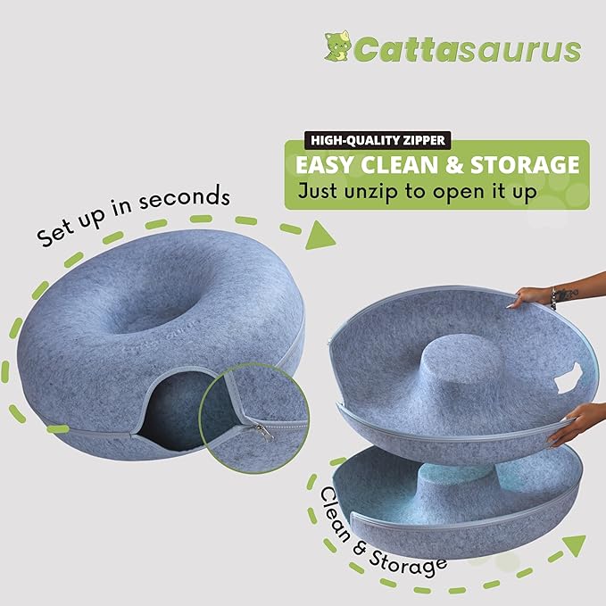 CATTASAURUS Peekaboo Cat Cave for Multiple & Large Cats Up to 30-45 Lbs, Scratch Detachable & Washable Tunnel Bed, Comfy Donut Cat Cave (Light Gray, Jumbo) - PAWPICO