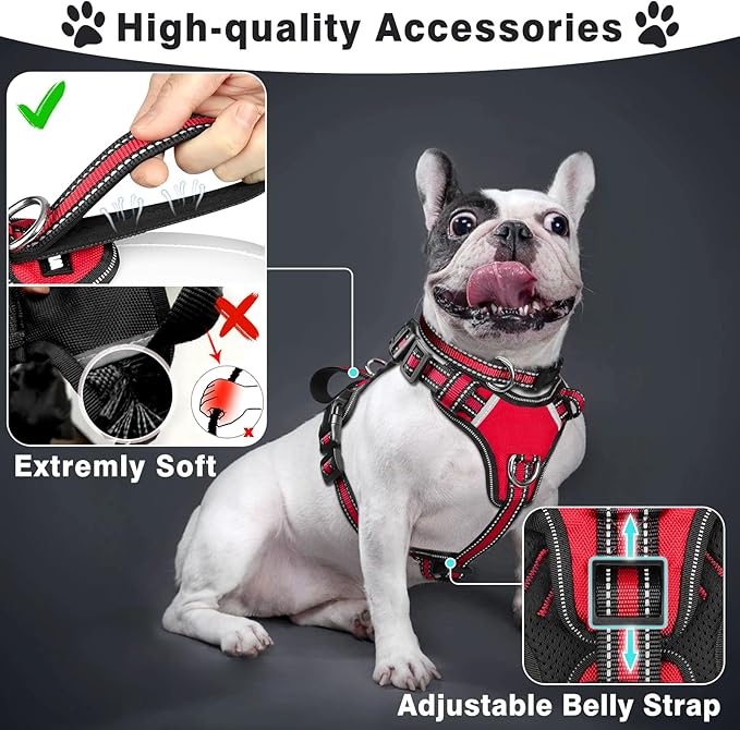 WINSEE Pet Harness Collar and Leash Set, All-in-one Reflective Dog Harness No Pull with Adjustable Buckles for Puppies, Small, Medium, Large, and Extra-Large Dogs (X-Large, Red) WINSEE