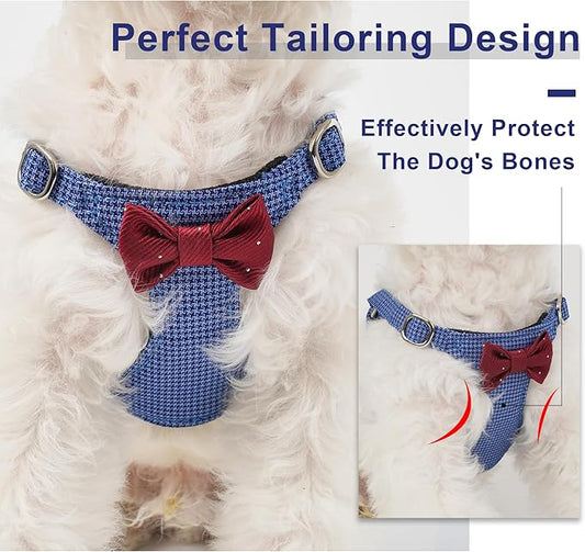 Puppytie No Pull Dog Harness with Multifunction Dog Leash,Soft Adjustable No Choke Escape Proof Pet Harness Vest for Medium Dogs,Plaid Blue,M Puppytie