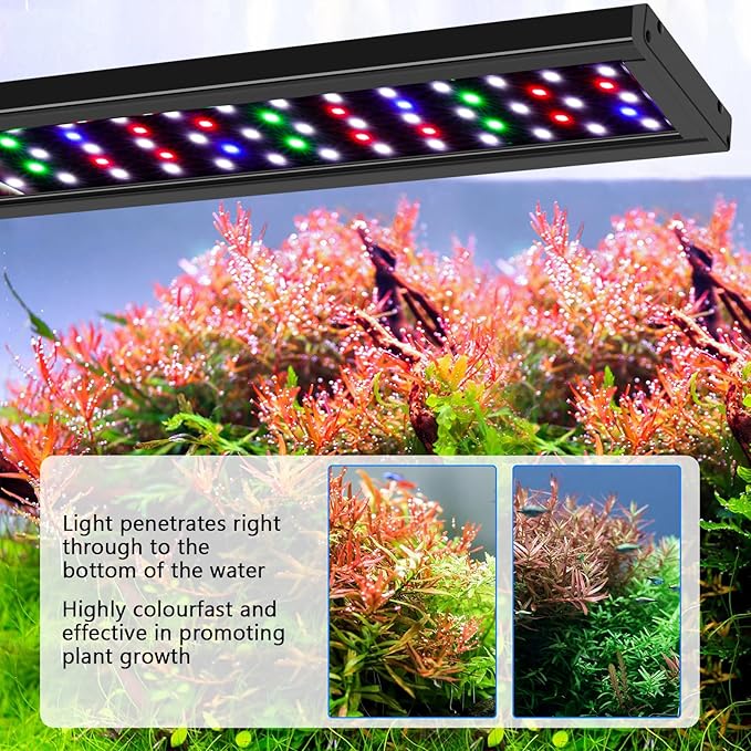 AQQA Aquarium Light,Full Spectrum Fish Tank Light for Plants,3 Mode+Timer+Adjustable Brightness,High Brightness LED Beads with Extendable Brackets for Freshwater (30W for 40-48inch) AQQA
