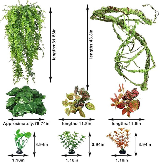 kathson 8 PCS Reptile Vines Plants Flexible Bendable Jungle Climbing Vine Terrarium Plastic Plant Leaves Pet Tank Habitat Decor for Bearded Dragons Lizards Geckos Snakes Frogs and More Reptiles kathson