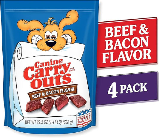 Canine Carry Outs Dog Treats, Beef & Bacon Flavor, 22.5 Ounce (Pack of 4) - PAWPICO
