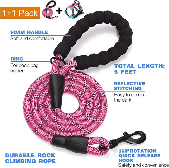 tobeDRI No Pull Dog Harness Adjustable Reflective Oxford Easy Control Medium Large Dog Harness with A Free Heavy Duty 5ft Dog Leash - PAWPICO