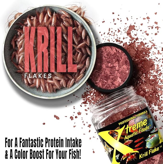Xtreme Krill Flakes - Premium Max Protein Freshwater Fish Food with 100% Krill and Shrimp, & Vitamins for Optimal Immune and Digestive Health, Boosts Color & Energy – USA Farm Grown (8oz) XtremeAquaticFoods