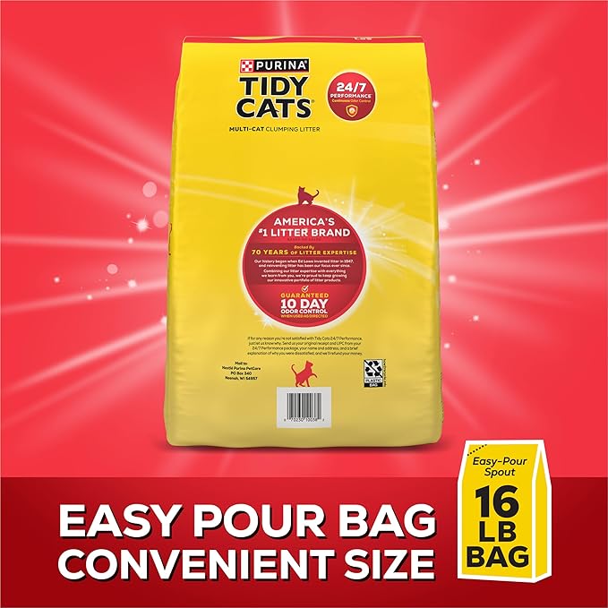 Purina Tidy Cats Clumping Cat Litter Odor Control, 24/7 Performance Multi Cat Litter - 16 lb. Bag - PAWPICO