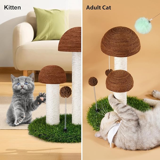 Odoland Cat Scratching Post Mushroom Natural Sisal Board Scratcher for Kitten Health and Good Behavior, Furniture Scratch Deterrent Accessories for Cats and Kitten Brown - PAWPICO