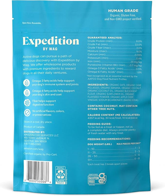 Amazon Brand - Wag Expedition Human Grade Organic Biscuits Dog Treats, Non-GMO, Gluten Free, Banana & Coconut, 10oz (Pack of 2) - PAWPICO