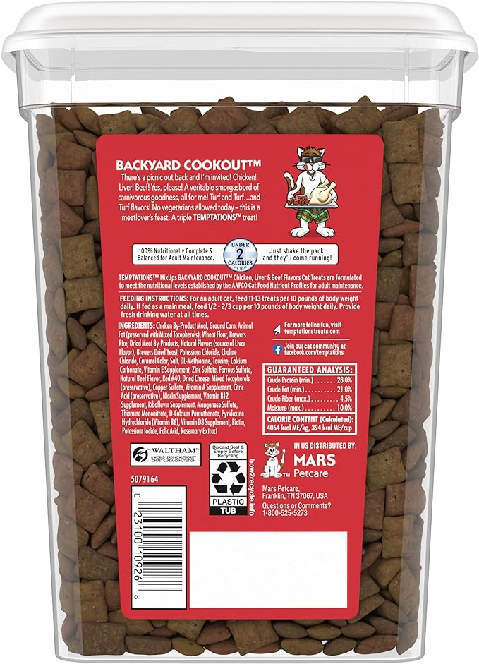 Temptations MixUps Backyard Cookout Flavor Crunchy and Soft Cat Treats, 16 oz. Tub Temptations