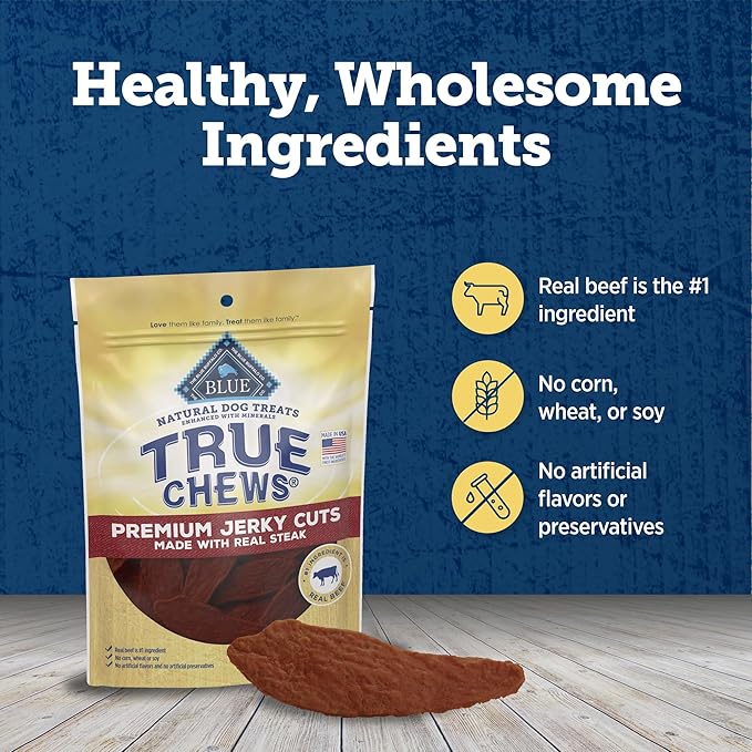 Blue Buffalo True Chews Premium Jerky Cuts Dog Treats, Made in the USA with Natural Ingredients, Beef, 20-oz Bag - PAWPICO