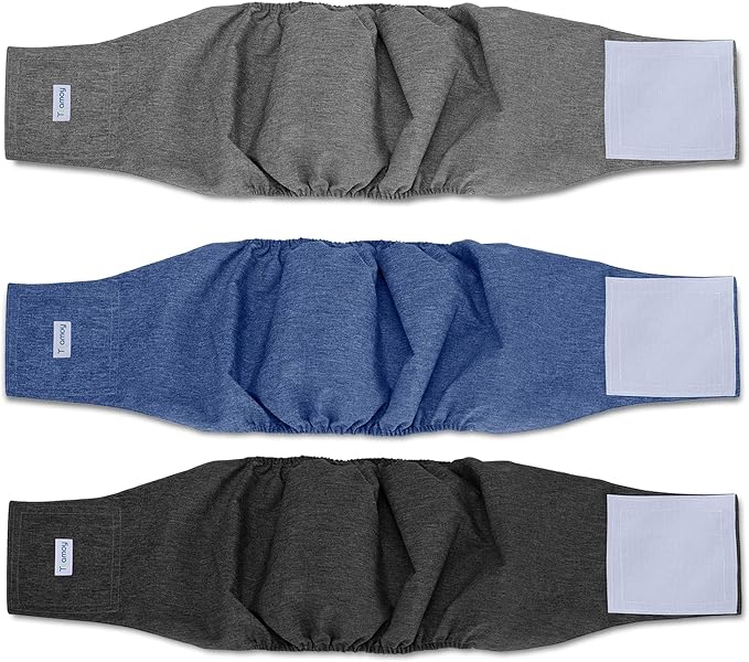 Teamoy 3pcs Reusable Wrap Diapers for Male Dogs, Washable Puppy Belly Band (XL, 25"-29" Waist, Black+ Gray+ Blue) - PAWPICO