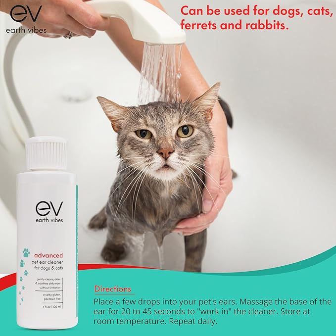 Earth Vibes Dog & Cat Ear Cleaner – Pet Cat Ear Cleaner - Advanced Natural Solution Treatment for Itching, Head Shaking, Discharge & Smelly Ears - Made in The USA EarthVibes