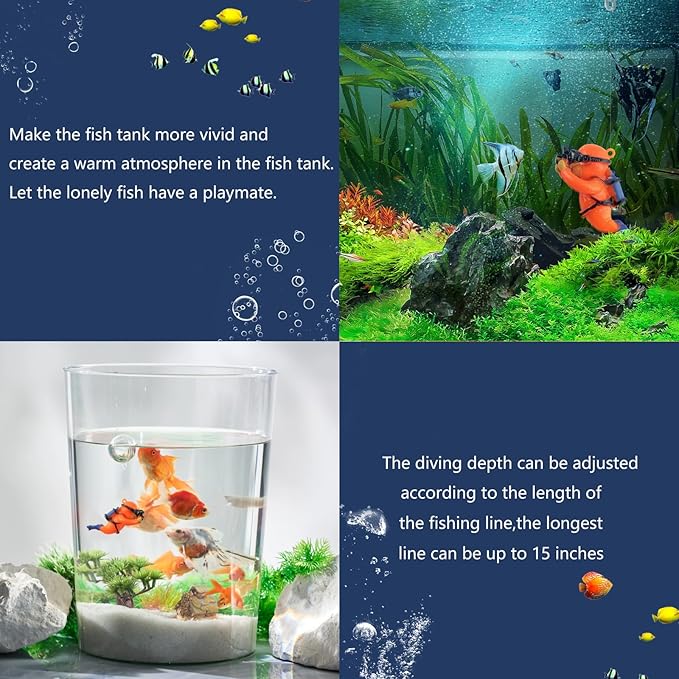 onesimcr Floating Fish Tank Decorations, Aquarium Decorations, Lovely Diver Fish Tank Decorations, Floating Device Fish Tank Accessories,Suitable for All Kinds of Fish Tanks(Orange)… onesimcr