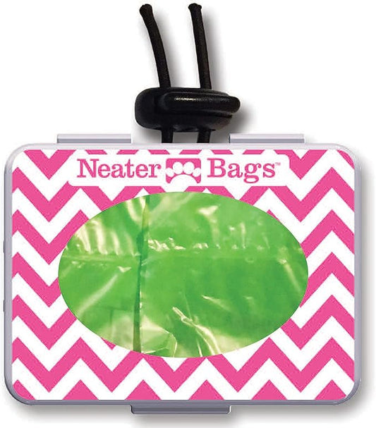 Neater Pets Neater Bags - Dog Waste Poop Bags - Dispense One at a Time Like Tissues - No Rolls to Fuss With - Easy-Tie Handles - Dispenser Attaches to any Leash (210 Bags, Chevron Pink) - PAWPICO