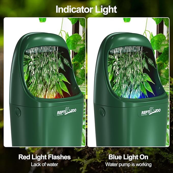 REPTIZOO Reptile Water Dispenser Automatic Chameleon Drinking Fountain with Indicator Light, Reptile Terrarium Decor Water Dripper for Reptiles, Chameleon, Lizard, Gecko Amphibians REPTIZOO