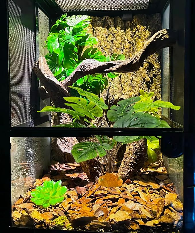 Woyrise Reptile Artificial Plants Terrarium Decor, Amphibian Habitat Hideout Bearded Dragon Tank Decorations fit Crested Gecko Leopard Lizard Chameleon Ball Python Snake Frog - Tall Monstera Woyrise