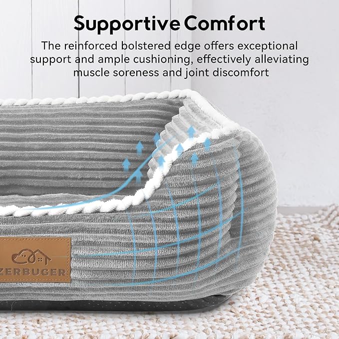 Cat Dog Bed for Pets, Rectangle Pet Bed Gift for Puppy and Kitten, Machine Washable Calming Fluffy Pet Couch Sofa for Indoor Outdoor, Portable Soft Cat Bed with Non-Slip Bottom (Small, Grey) - PAWPICO