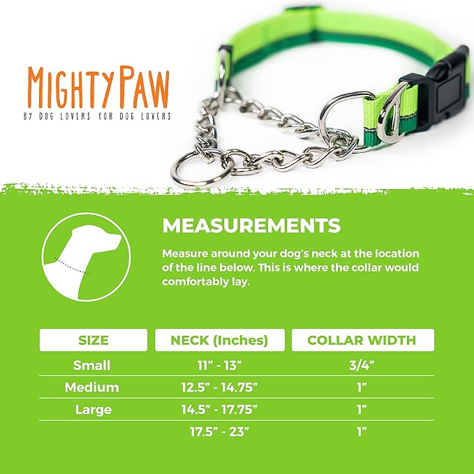 Mighty Paw Martingale Dog Collar 2.0 | Trainer Approved Limited Slip Collar with Stainless Steel Chain & Heavy Duty Buckle - Modified Cinch for Gentle & Effective Pet Training - S/M, Green MightyPaw