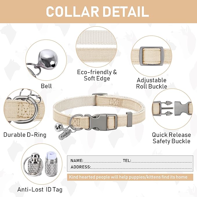 GAMUDA Small Pet Harness Collar and Leash Set, Step in No Chock No Pull Linen Fabric Soft Mesh Dog Vest Harnesses Reflective for Dogs Puppy Cats Kitten Rabbit (Khaki, L) GAMUDACollarsCollection