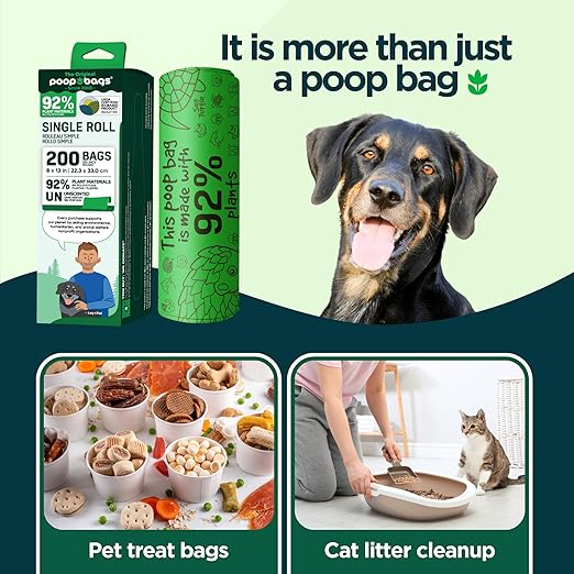 The Original PoopBags Compostable Waste Bags - 8x13, 200 Total Count - Supports Jane Goodall Institute - You Buy, We Donate, Green, 200OJ318 - PAWPICO