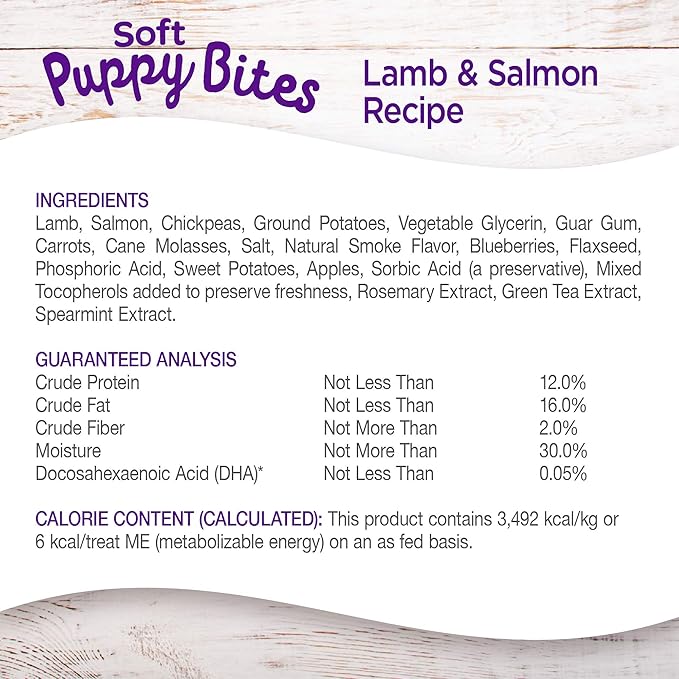 Wellness Soft Puppy Bites Healthy Grain-Free Treats for Training, Dog Treats with Real Meat and DHA, No Artificial Flavors (Lamb & Salmon, 3-Ounce Bag) - PAWPICO