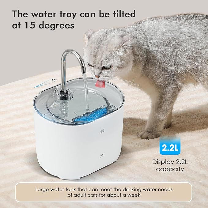Cat Water Fountain,74oz/2.2L Cat Automatic Water Fountain with a Detachable Water Tank,Pet Water Dispenser for Cats,Dogs,Quiet Pump Inside - PAWPICO