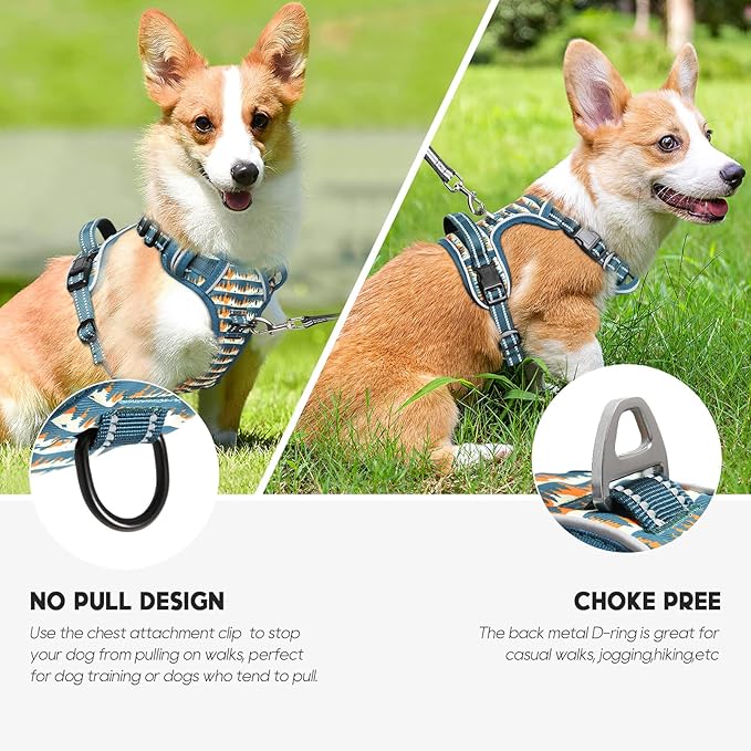 Timos No Pull Dog Harness, Release at Neck Reflective 3 Snap Buckles Adjustable No Choke Pet Vest with Front & Back 2 Leash Clips, Soft Padded Control Training Handle for Small Medium Large Dogs Timos
