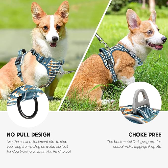 Timos Dog Harness, NO Need Go Over Dogs Head 3 Snap Buckles Pet Harness with 2 Leash Clips, Adjustable Soft Padded No-Pull Dog Harness, Reflective No-Choke Pet Oxford Vest for Small Medium Large Dogs Timos