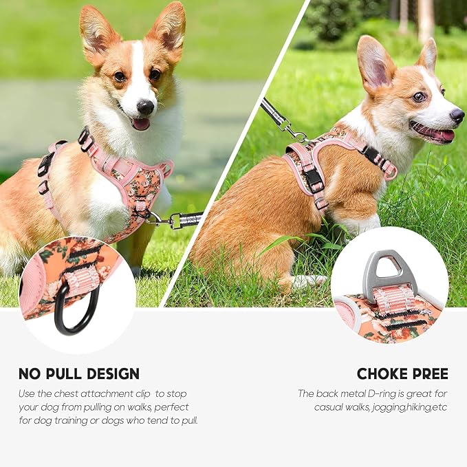 Timos Dog Harness, No-Pull Pet Harness with 2 Leash Clips, Adjustable Soft Padded Dog Vest, Reflective Outdoor Pet Oxford Vest with Easy Control Handle Timos