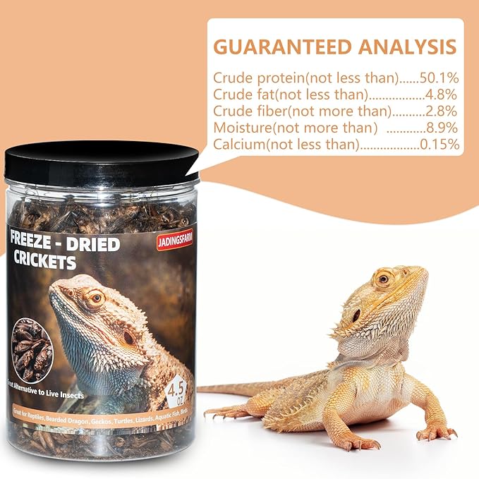 Freeze Dried Crickets – 4.5 Oz High Protein Freeze Dried Crickets, Food for Reptiles, Bearded Dragons, Lizards, Geckos, Birds, Fish,Hedgehogs, Bearded Dragon Food Jadingfarm