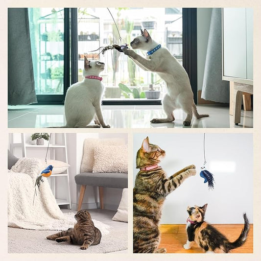 Chirping Bird Replacement Heads for Cat Toys - Set of 3 - Realistic Calling Bird Sounds, Vibrant Feather Designs, Easy Clip-On for Endless Fun - PAWPICO