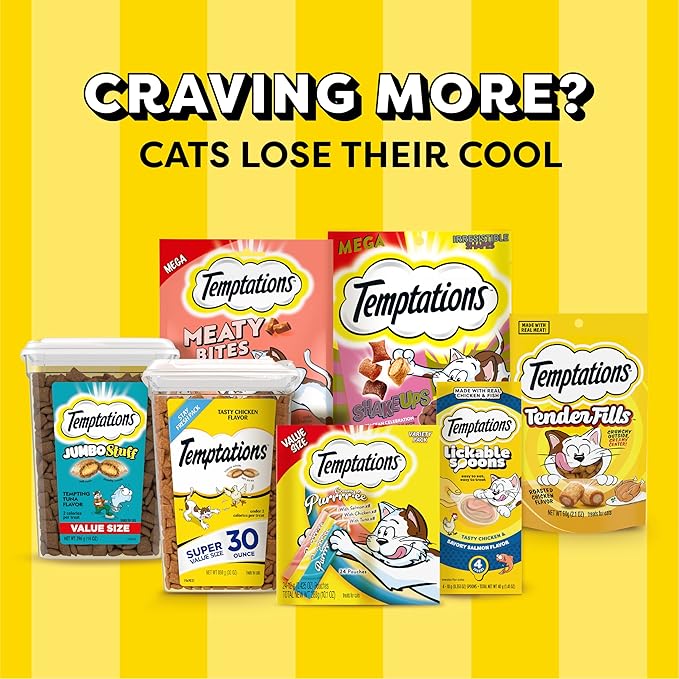 Temptations Creamy Puree with Chicken, Salmon, and Tuna Variety Pack of Lickable, Squeezable Cat Treats, 0.42 Oz Pouches, 48 Count Temptations