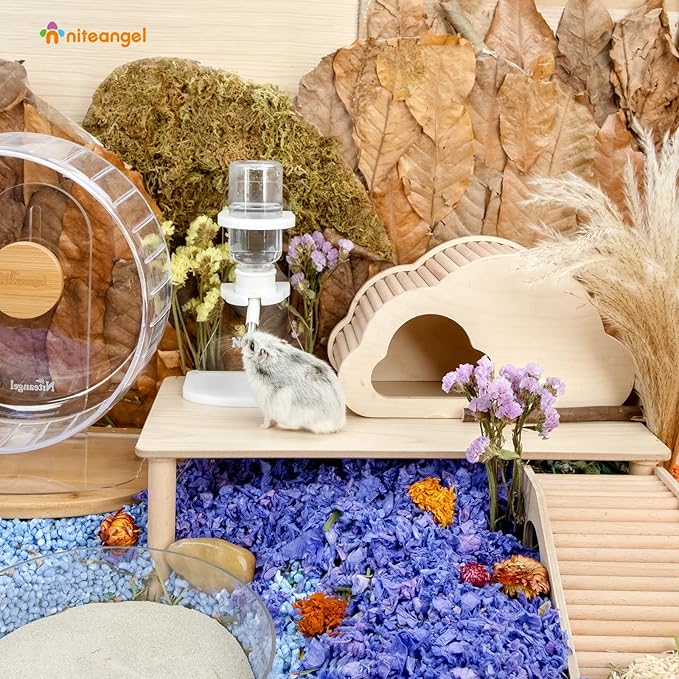 Niteangel Water Bottle with Stand for Syrian Dwarf Hamsters Gerbils Mice Rats Degus Small pet (Transparent) Niteangel