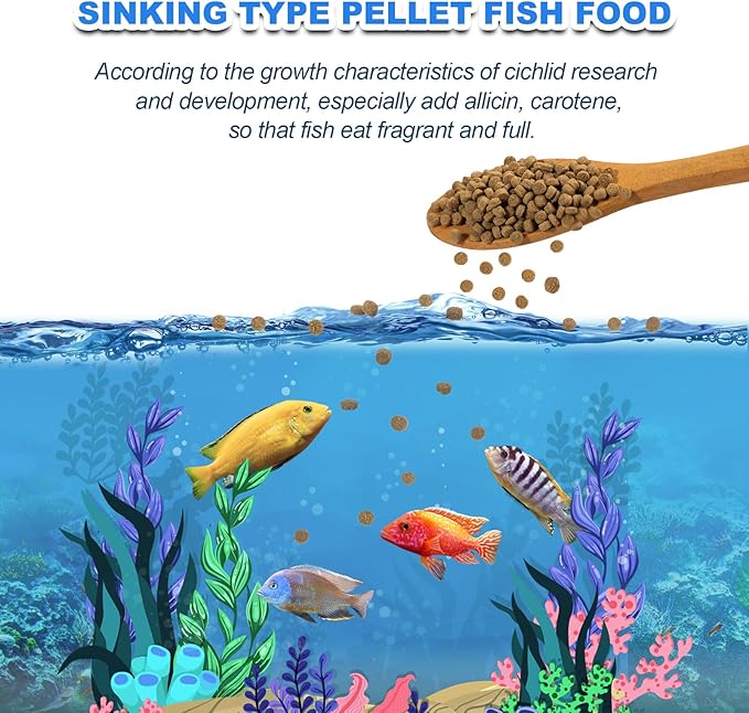 Cichlid Fish Food - All Natural Sinking Carnivore Pellets for Large Cichlid Tropical Fish Rich in Protein for Cichlid'S Color Enhancing Healthy Development and Cleaner Water yizeril