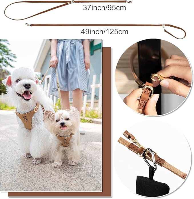No Pull Dog Harness with Multifunction Dog Leash,Soft Adjustable No Choke Escape Proof Pet Harness Vest for Medium Dogs or Large Dogs,Khaki Camel,XS Puppytie