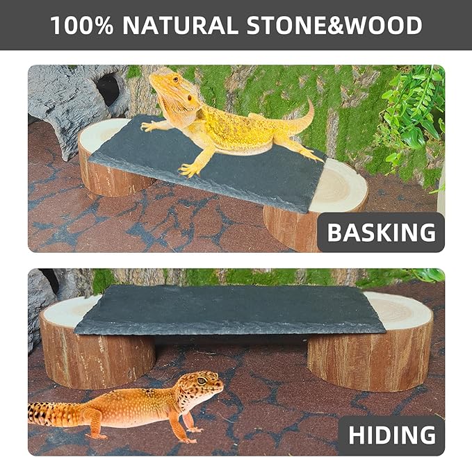 Bearded Dragon Basking Platform with Wooden Pile,Reptiles Hideout Cave,Turtle Basking Rock,Terrarium Habitat Decor Tank Accessories for Tortoise Lizards Snakes Chameleon Style A Gxsdj
