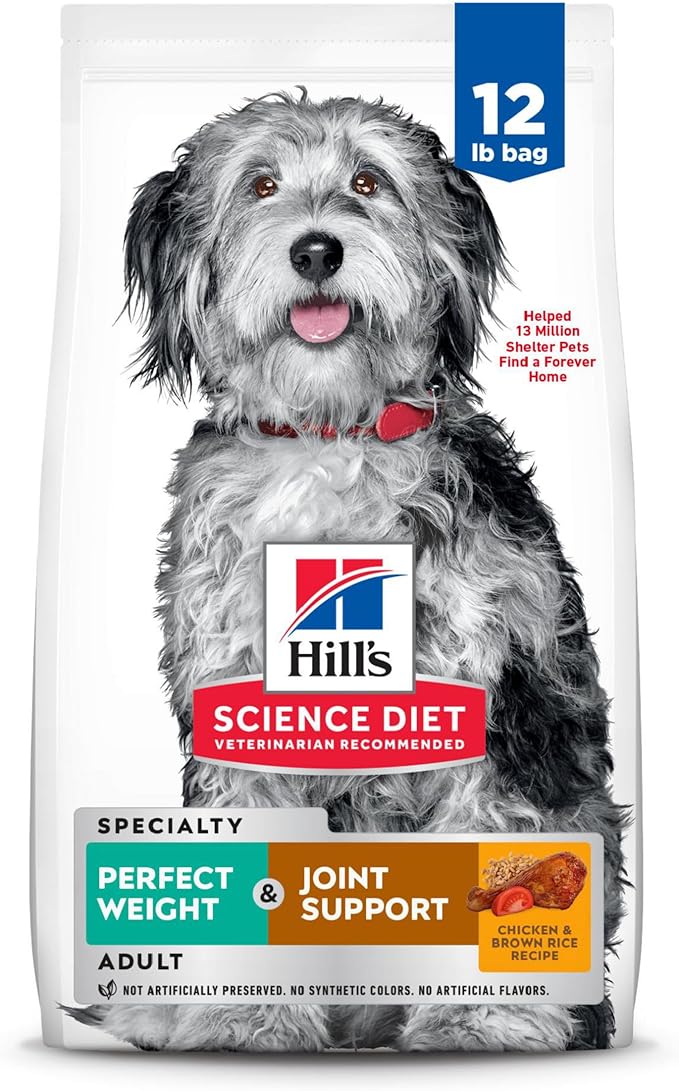 Hill's Science Diet Perfect Weight & Joint Support, Adult 1-6, Weight Management & Joint Support, Dry Dog Food, Chicken & Brown Rice, 12 lb Bag - PAWPICO