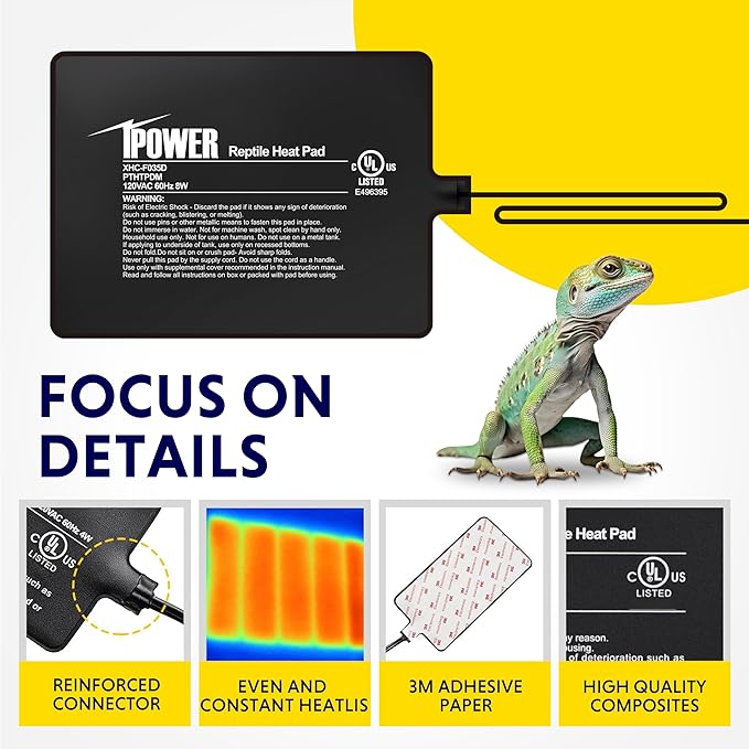 iPower Reptile Heat Pad 6X8 Inch 8W Under Tank Terrarium Warmer Heating Mat for Turtle, Lizard, Frog, Snake, Reptile, and Other Small Animals iPower