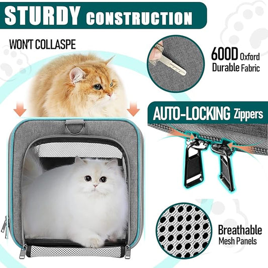 Pet Carrier for Large Cats 20 lbs+ / Soft Sided Small Dog Travel Carrier Top Load/Collapsible Carrier Bag for Big Cat / 2 Kittens Sturdy Transport Carrier Long Trips/Medium Cats 15 pounds - PAWPICO