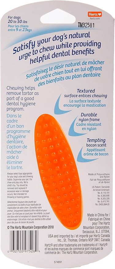 Hartz Chew 'n Clean Tuff Bone Bacon Scented Dental Dog Chew Toy - Medium - PAWPICO