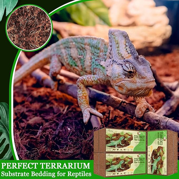 Riare 6 Pack Natural Coconut Fiber Substrate for Reptile- Premium Compressed Coconut Husk Terrarium Bedding for Reptile, Tortoise, Frogs, Snakes Hermit Crabs, Burrowing Animals Riare