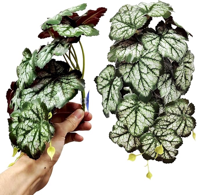 Woyrise Reptile Plants, Terrarium Hanging Plants Vines for Reptile Tank, Amphibian Habitat Leaves Decor with Suction Cups for Bearded Dragon Lizard Snake Gecko Frog Hermit Crab - 2Pack Green Heuchera Woyrise