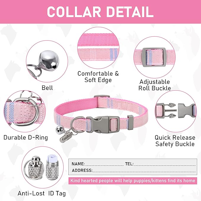 GAMUDA Small Dog Harness Collar and Leash Set, Step in No Chock No Pull Soft Mesh Adjustable Dog Vest Harnesses Plaid Reflective for Dogs Puppy Cats Kitten Rabbit (Pink, XS) GAMUDACollarsCollection