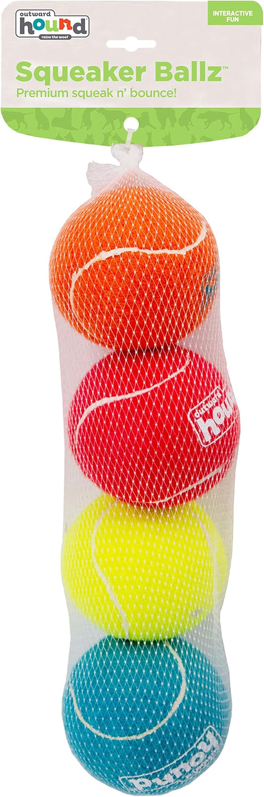 Outward Hound Squeaker Ballz Fetch Dog Toy, Large, 4-Pack for All Breed Sizes - PAWPICO
