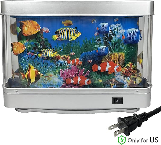 Fake Fish Tank Mini Aquarium,Artificial Tropical Fish Decorative,Fake Aquarium Decorative Lamp,Aquarium Lights Motion Lamp Night Light with Moving Fish,Gift for Kids(US Plug) Tokenkuko
