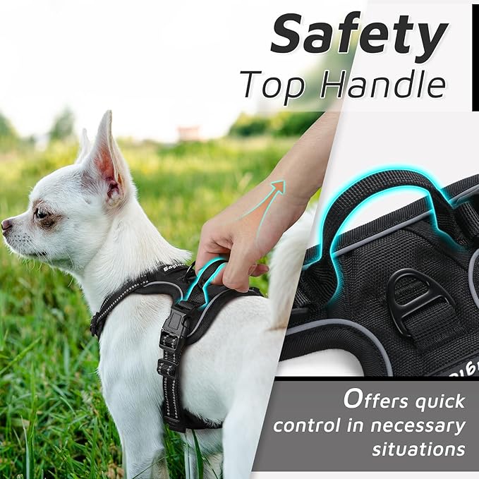 Eagloo Small Dog Harness No Pull, Service Vest with Reflective Strips and Control Handle, Adjustable and Comfortable for Easy Walking, No Choke Pet Harness with 2 Metal Rings, Black, XS GoExplorewithEagloo