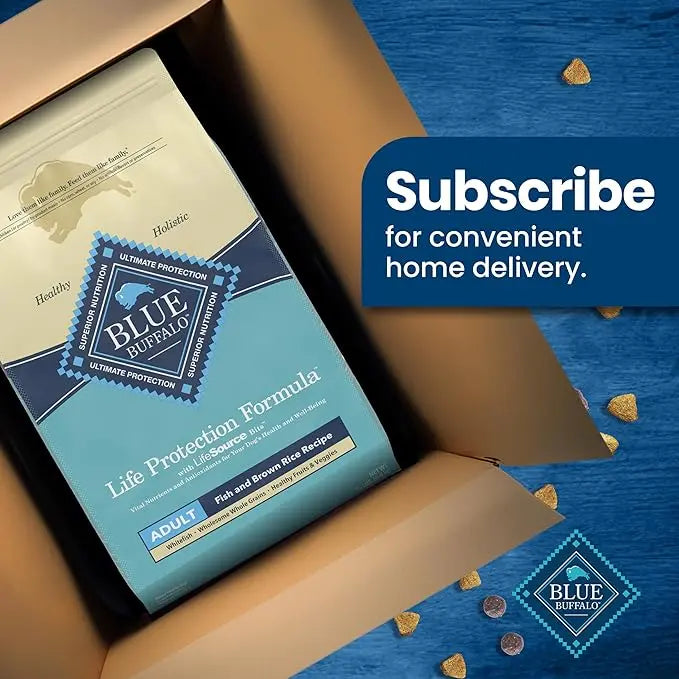 Blue Buffalo Life Protection Formula Adult Dry Dog Food, Helps Build and Maintain Strong Muscles, Made with Natural Ingredients, Fish & Brown Rice Recipe, 15-lb Bag - PAWPICO