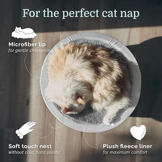 Hepper Cat Nest - Washable Cat Bed with Removable Fluffy Fleece Liner - Cozy Comfy Calming Cat Bed Round Shape - Cat Warming Bed - Donut Cat Bed Desk Ready - Small Cat Bed for Indoor Cats (Grey/White) - PAWPICO