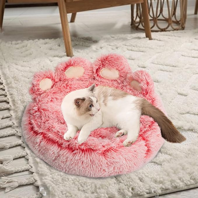 Cat Bed with Cover Cave - Dog Cave Bed with Standing Paws,Covered Round Kitten Bed with Hooded Blank - PAWPICO